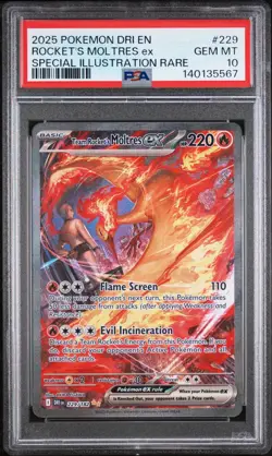 2025 Pokemon DRI En Rocket's Moltres Ex Special Illustration Rare #229 PSA 10 - Image 1