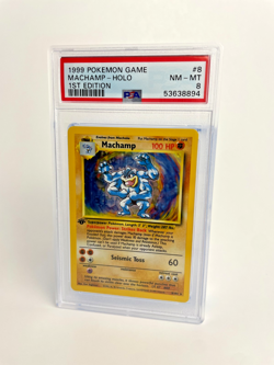 1999 POKEMON BASE SET 1ST EDITION #8 MACHAMP-HOLO PSA 8 - Image 1
