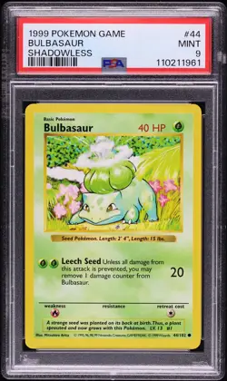 1999 Pokemon Base Set Shadowless Bulbasaur #44 PSA 9 - Image 1