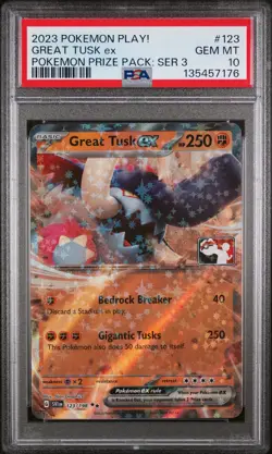 2023 POKEMON PLAY! POKEMON PRIZE PACK: SERIES 3 #123 GREAT TUSK EX PSA 10 - Image 1
