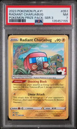 2023 POKEMON PLAY! POKEMON PRIZE PACK: SERIES 3 #051 RADIANT CHARJABUG PSA 7 - Image 1