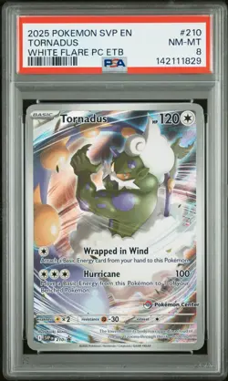 2025 POKEMON SVP WHITE FLARE POKEMON CENTER ETB PROMO #210 TORNADUS PSA 8 - Image 1