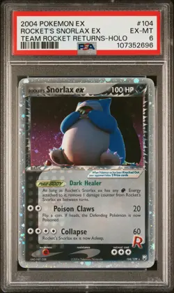 2004 POKEMON EX TEAM ROCKET RETURNS #104 ROCKET'S SNORLAX EX-HOLO PSA 6 - Image 1