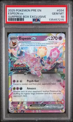 2025 POKEMON PRE EN-PRISMATIC EVOLUTIONS SURPRISE BOX EXCLUSIVE ESPEON EX PSA 10 - Image 1