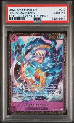 2024 ONE PIECE PROMOS OFFICIAL EVENT TOP PRIZE #010 TRAFALGAR LAW PSA 10 - Image 1