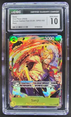 2024 ONE PIECE CCG SANJI BANDAI GAMES FEST RARE OP03-102 CGC 10 B PT - Image 1