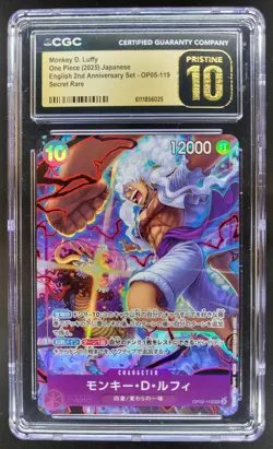 2025 ONE PIECE JPN MONKEY D. LUFFY SECRET RARE OP05-119 CGC 10 PRISTINE C PT - Image 1