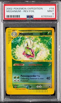 2002 Pokemon TCG Meganium Expedition Reverse Holo Rare Card 18/165 PSA 9 - Image 1