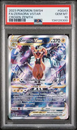 2023 POKEMON SWORD & SHIELD CROWN ZENITH #GG43 FULL ART/ZERAORA VSTAR PSA 10 - Image 1