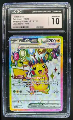 2024 Pokemon Surging Sparks Pikachu Ex #219/191 CGC 10 - Image 1