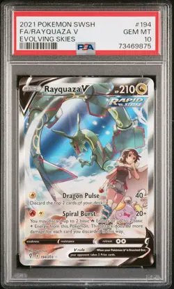 2021 Pokemon Sword & Shield Evolving Skies Full Art Rayquaza V #194 PSA 10 GEM - Image 1
