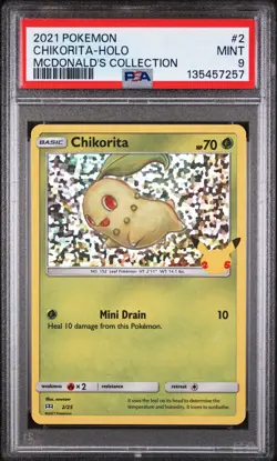 2021 POKEMON MCDONALD'S COLL #2 CHIKORITA-HOLO PSA 9 - Image 1
