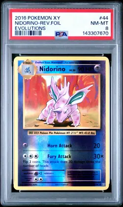 2016 POKEMON XY EVOLUTIONS #44 NIDORINO-REVERSE FOIL PSA 8 - Image 1