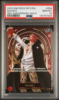 2025 ONE PIECE OP13-CARRYING ON HIS WILL 3RD ANV-GOLD #004 SHANKS PSA 10 - Image 1