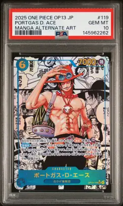2025 ONE PIECE JAPANESE MANGA ALTERNATE ART OP13-119 PORTGAS D. ACE PSA 10 - Image 1