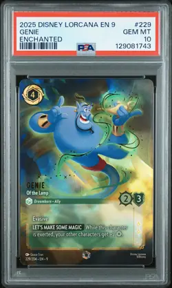 2025 DISNEY LORCANA EN 9-FABLED ENCHANTED #229 GENIE - OF THE LAMP PSA 10 - Image 1