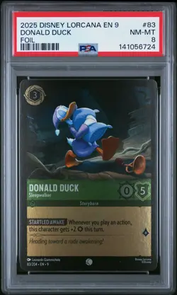 2025 DISNEY LORCANA EN 9-FABLED FOIL #83 DONALD DUCK - SLEEPWALKER PSA 8 - Image 1