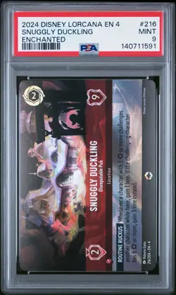 2024 DISNEY LORCANA EN 4 ENCHANTED #216 SNUGGLY DUCKLING DISREPUTABLE PUB PSA 9 - Image 1