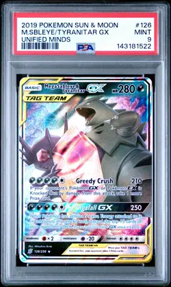2019 POKEMON SUN & MOON UNIFIED MINDS #126 MEGA SABLEYE & TYRANITAR GX PSA 9 - Image 1