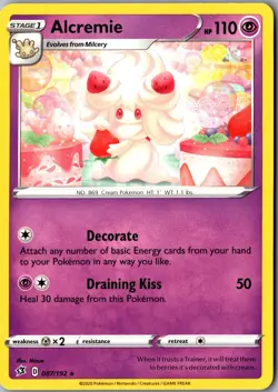 Alcremie 087/192 Rare SWSH02: Rebel Clash LP Pokemon Card - Image 1