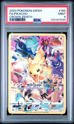2023 POKEMON SWORD & SHIELD CROWN ZENITH #160 FULL ART/PIKACHU PSA 9 - Image 1