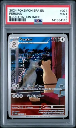 2024 POKEMON SFA EN-SHROUDED FABLE ILLUSTRATION RARE #078 PERSIAN PSA 9 - Image 1