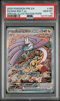 2025 POKEMON PRISMATIC EVOLUTION SPECIAL ILLUSTRATION RARE RAGING BOLT EX PSA 10 - Image 1