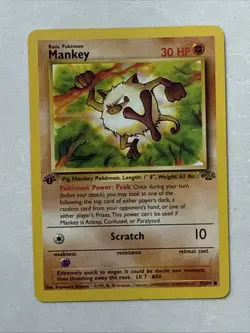 Pokemon TCG Mankey Jungle Card 1st Edition, Regular Common, #55/64 LP - Image 1