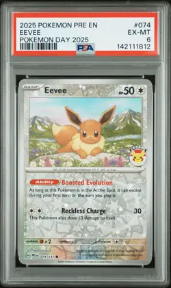 2025 POKEMON PRE EN-PRISMATIC EVOLUTIONS POKEMON DAY 2025 #074 EEVEE PSA 6 - Image 1