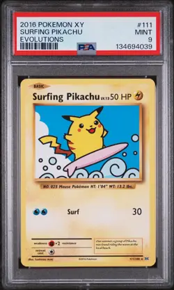2016 POKEMON XY EVOLUTIONS #111 SURFING PIKACHU PSA 9 - Image 1