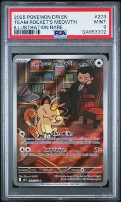 2025 POKEMON DRI EN-DESTINED RIVALS ILLUSTRATION RARE TEAM ROCKET'S MEOWTH PSA 9 - Image 1