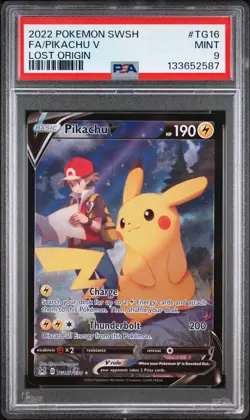 2022 POKEMON SWORD & SHIELD LOST ORIGIN #TG16 FULL ART/PIKACHU V PSA 9 - Image 1