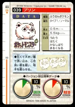 Jigglypuff NO. 039 Red Bandai Carddass Series Pokemon Japanese ~ HP Creased - Image 2