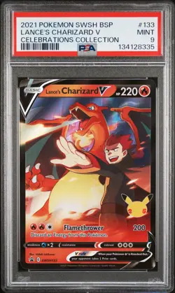 2021 POKEMON SWSH BLACK STAR PROMO CELEBRATIONS COLL LANCE'S CHARIZARD V PSA 9 - Image 1
