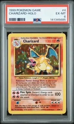 1999 POKEMON BASE SET UNLIMITED #4 CHARIZARD-HOLO PSA 6 - Image 1