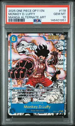 2025 ONE PIECE MANGA ALTERNATE ART OP11-118 MONKEY D. LUFFY PSA 10 - Image 1
