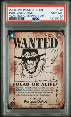 2025 ONE PIECE CARRYING ON HIS WILL ALTERNATE ART PORTGAS D. ACE PSA 10 - Image 1