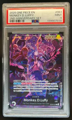 2025 One Piece 2nd Anniversary Set Monkey D Luffy #OP09-061 PSA 9 - Image 1