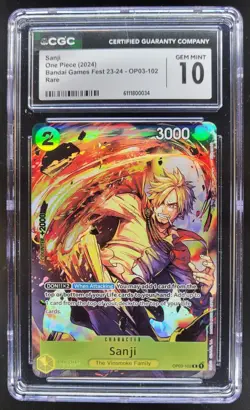 2024 ONE PIECE CCG SANJI BANDAI GAMES FEST RARE OP03-102 CGC 10 D PT - Image 1