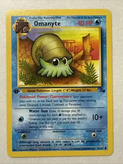 Pokemon TCG Omanyte Card 52/62 Fossil, 1st Edition NM! - Image 1