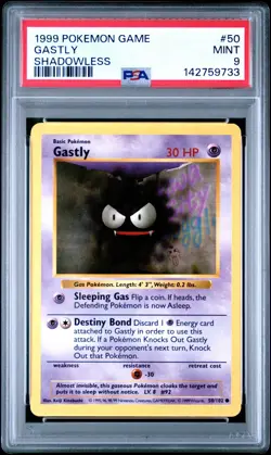 PSA 9 MINT 1999 POKEMON GAME 50 GASTLY SHADOWLESS ENGLISH - Image 1