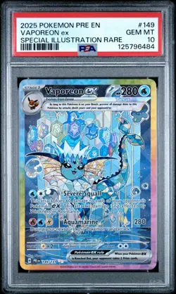2025 Pokemon Prismatic Evolutions Vaporeon EX Special Illustration #149 PSA 10 - Image 1