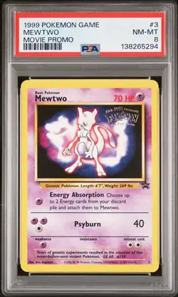 1999 POKEMON GAME MOVIE MOVIE PROMO #3 MEWTWO PSA 8 - Image 1