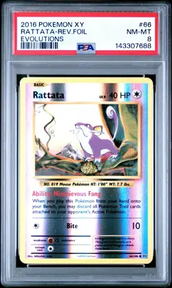 2016 POKEMON XY EVOLUTIONS #66 RATTATA-REVERSE FOIL PSA 8 - Image 1