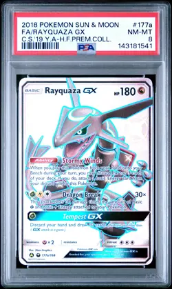2018 POKEMON SUN & MOON CELESTIAL STORM #177A FULL ART/RAYQUAZA GX PSA 8 - Image 1
