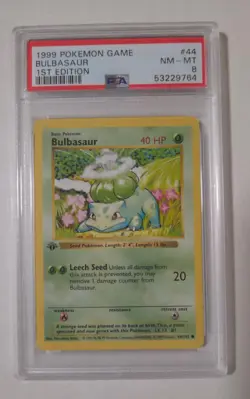 1999 Pokemon Base Set 1st Edition Shadowless BULBASAUR 44/102 PSA 8 NM-MT - Image 1