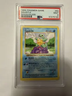 1999 POKEMON BASE SET SHADOWLESS #63 SQUIRTLE PSA 9 MINT - Image 1