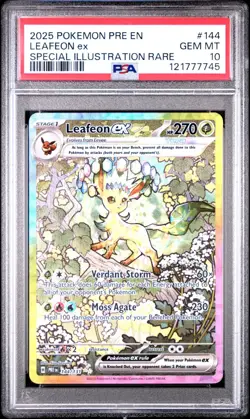 2025 Pokemon Prismatic Evolutions Leafeon EX Special Illustration #144 PSA 10 - Image 1