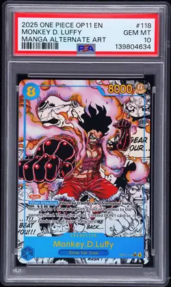 2025 ONE PIECE MANGA ALTERNATE ART OP11-118 MONKEY D. LUFFY PSA 10 - Image 1