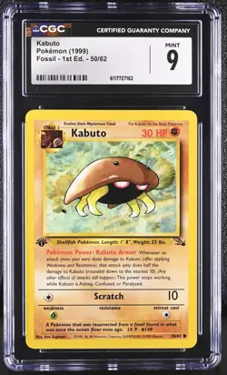 Pokemon Card Kabuto 50/62 1st Edition Fossil 1999 CGC 9 MINT - Image 1